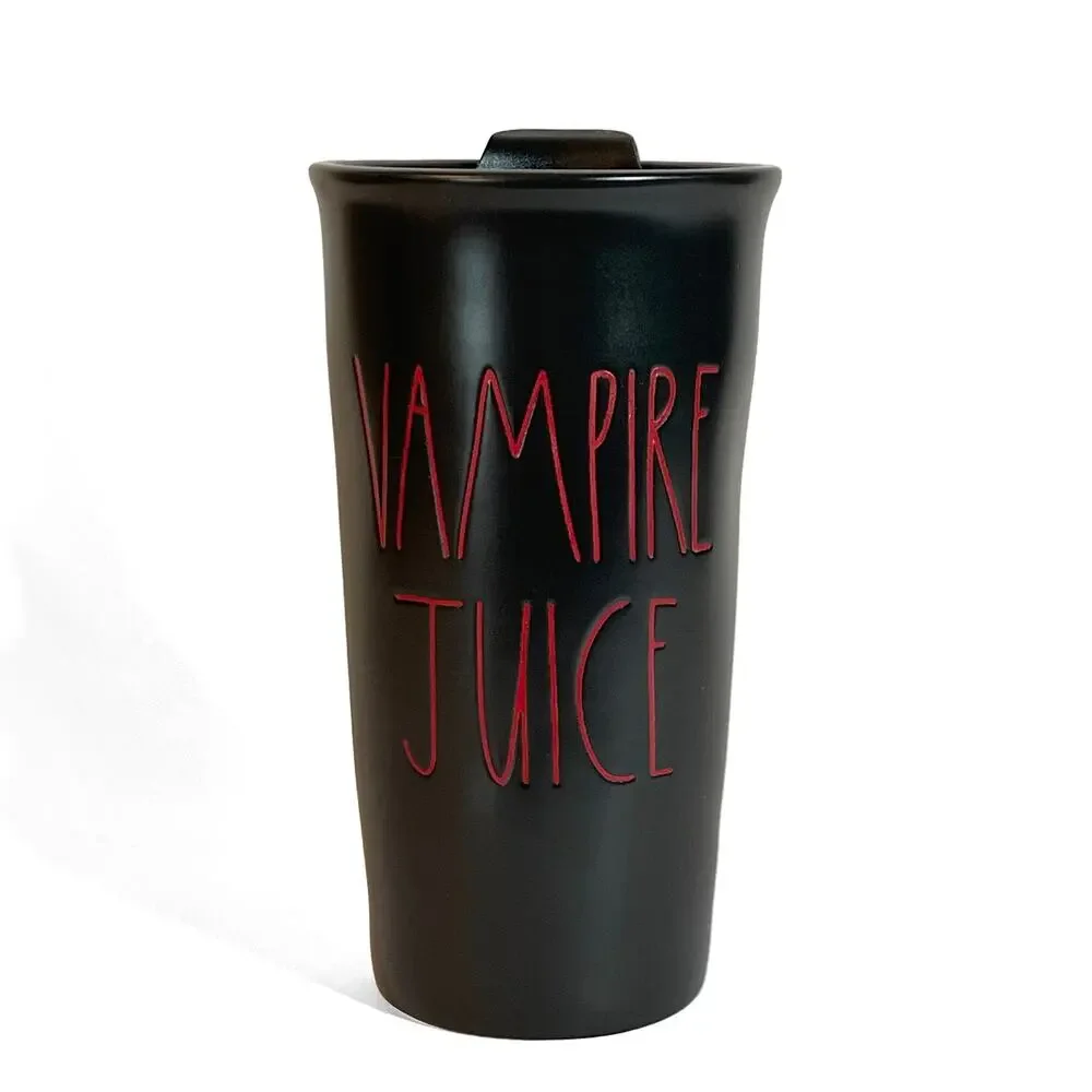 Rae Dunn by Magenta Vampire Juice Halloween Tumbler New 12 Oz Black Ceramic Mug